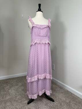 Hope & Ivy Purple Swiss Dot Ruffle Eyelet Midi  Dress Rantic Coquette Fairy